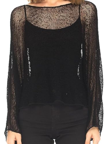 Dam sommar ren blus topp genomskinlig poncho axelryckning lätt poncho ren bolero för formell aftonklänning, A-svart, one size