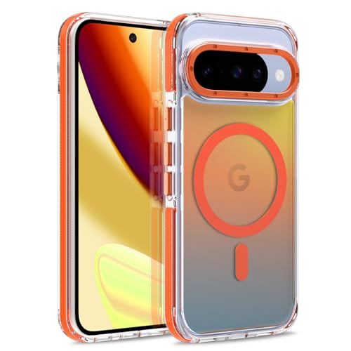 Image of Magnetic Case for Google Pixel 10 /10 Pro [Compatible with Magsafe] [Cute Fashion Fluorescent Design] Shockproof Slim Translucent Matte Case for Pixel 10 /10 Pro 6.3 inch, Orange