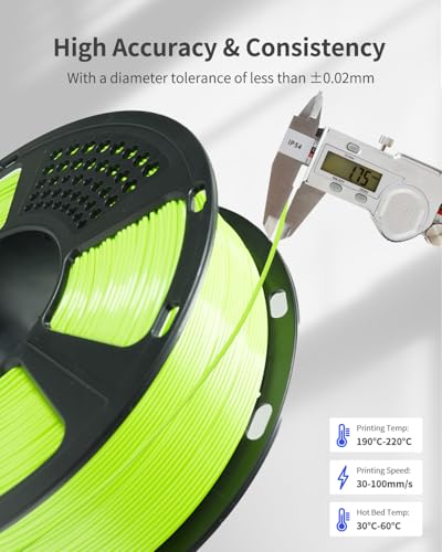 Image of PLA Filament 1.75mm, 3D Printer Filament 1kg Spool (2.2lbs), Neatly Wound, + /- 0.02mm Precision, No Clog /Bubble, Excellent Layer Adhesion, Fits Most FDM Printers, Apple Green