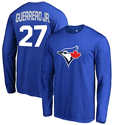 Outerstuff MLB Youth 8-20 Team Color Alternate Primary Logo Name and Number Long Sleeve Player T-Shirt (Vladimir Guerrero Jr Toronto Blue Jays Blue, 8)