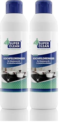 SUPER CLEAN Limpiador para placas vitrocerámicas e inducción | 250 ml | Limpieza y cuidado brillante – elimina grasa y restos quemados | Sin etiquetar, ecológico (Paquete de 2)