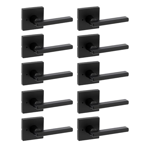 Image of Kwikset Halifax Interior Privacy Door Handle with Lock, Door Lever for Bathroom and Bedroom, Matte Black, Reversible Keyless Turn Lock, with Microban Protection, 10 Pack