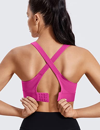 Image of SYROKAN Womens' Sports Bra High Impact Support Zip Front Adjustable Large Bust Racerback Wirefree Padded