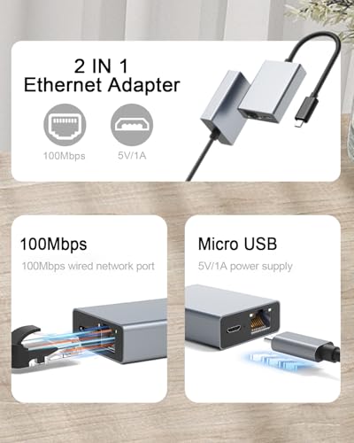 Image of YEZriler Ethernet Adapter for Fire TV Stick, Micro USB to RJ45 Ethernet Adapter Compatible with Fire TV Stick /4K /4K Max, Cube, Chromecast Ultra Audio - Grey