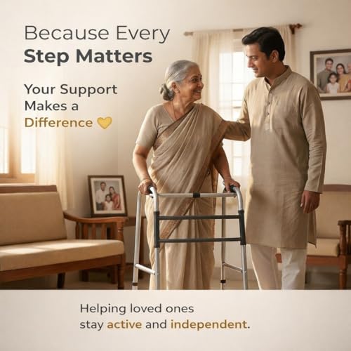Image of Elvito Foldable Active Walker For Old people | Height Adjustable 5 Levels | Heavy-Duty Walker For Adults Foldable | Walker For Patients At Home | Walker for Men | Durable, Stable & Rust-Resistant | 1 Year Warranty | (Active Walker)