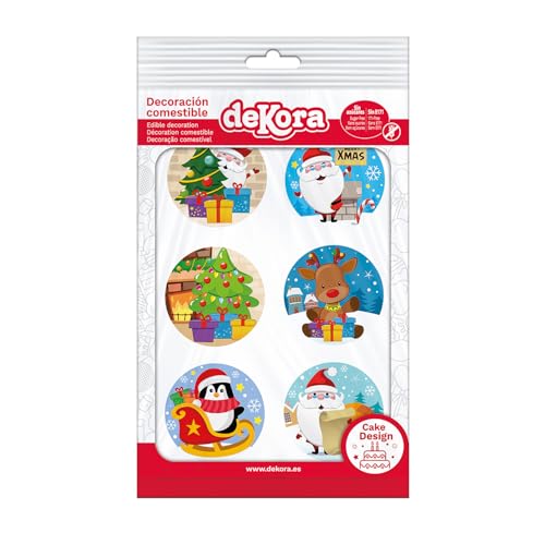 Dekora - 12 Mini Discos Comestibles de Navidad para Cupcakes, Muffins o Galletas - 5,8 cm