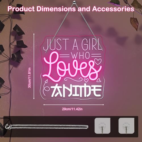 Image of Just a Girl Who Likes To Watch Anime Neon signs Anime Girl Neon Sign LED Light with Dimmer for Bedroom Office Hotel Pub Cafe Bar Home Art Recreation Room Man Cave Wall Decor Pink