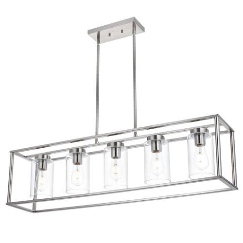 VINLUZ Contemporary Chandeliers Brushed Nickel 5 Light Modern Dining Room Lighting Fixtures Hanging...