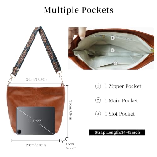 Image of Hobo Bags for Women Crossbody Bag Guitar Strap Purse Vegan Leather Shoulder Handbags Boho Purses Tote Bucket Bag