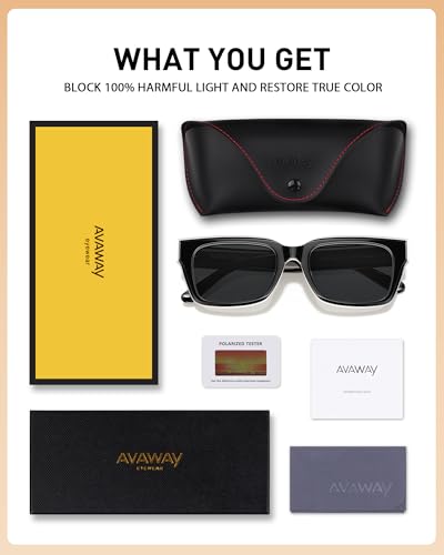 Image of AVAWAY Chunky Rectangle Sunglasses for Men Women, Polarized Trendy Large Acetate Frame UV400 Protection Driving Sun Glasses