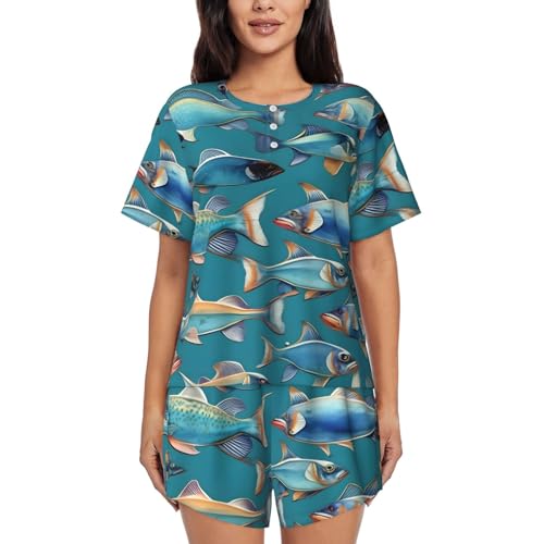 Pyjama deux pièces pour femme avec short respirant et haut doux col rond