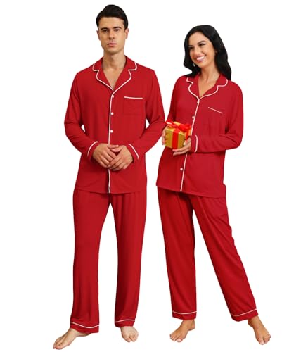 Image of RAISEVERN Couple Christmas Matching Pajamas Long Sleeve Pjs Set Sleepwear