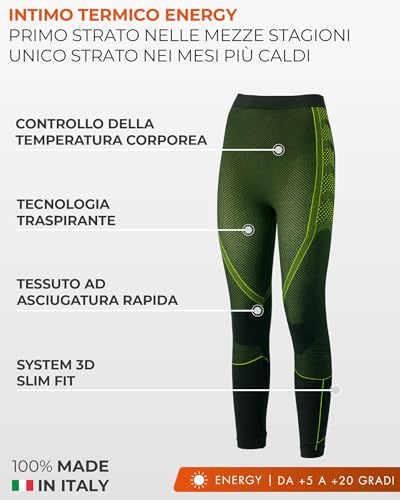 Risalti Calzamaglia Termica Uomo Energy - Intimo Termico Uomo Invernale Traspirante Senza Cuciture Ed Etichette, Leggings Invernali Elasticizzati Per Sci, Trekking, Corsa, Ciclismo - Made In Italy - 2