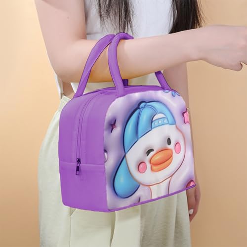 Image of Kraptick Compact & Stylish Design Printed Tiffin Bag for Children Insulated Lunch Bag for Kids Perfect Leakproof Keeps Hot and Cold Lunch Bag for School (Purple Trendy Cool Duck)