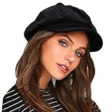 Corduroy Hat Newsboy Vintage Solid Painters Hat (Black) (22.5 Inches fit for Medium/Large, Black)