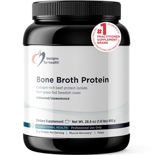 Designs for Health Bone Broth Protein Powder - 26g Grass-Fed, Collagen-Rich Beef Protein Isolate – Unflavored, Paleo, Non-GMO, Dairy-Free (30 Servings / 810g)