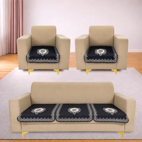 Image of Homerz Premium 'Maharaja Paradise Series' Sofa Cover | Net Fabric Sofa Cover | Washable, Anti-Dust Backed & Wrinkle Resistant Cover (Regal Flower, 5 (3+1+1) Seater, Only Seat Cover)