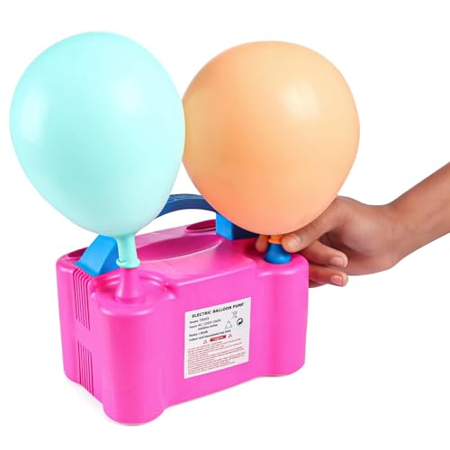 Image of Play Nation Premium High Power Electric Balloon Inflator, Portable Dual Nozzles Balloons Air Pump for Balloon Arch, Ideal for Birthday, Anniversary & Other Celebrations, Party Accessory, Blue & Pink