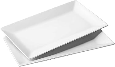 HUIRUMM Rectangle Serving Plates,14 x 8″ Porcelain Serving Platters,White Porcelain Rectangular Serving Plates for Appetizer Dessert Snack Sushi Chips, Dishwasher Microwave Safe ,36 cm x 20 cm, Pack of 2