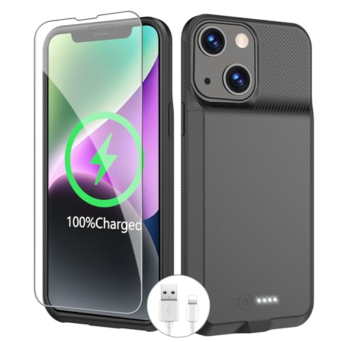 BOPPS Battery Case for iPhone 14/14 Pro/13/13 Pro[2025 Upgrated ] Slim 7000mAh Charging Portable Rechargeable Charger Case Cover for iPhone 13 13 pro 14 pro 14 Charging Case-Black