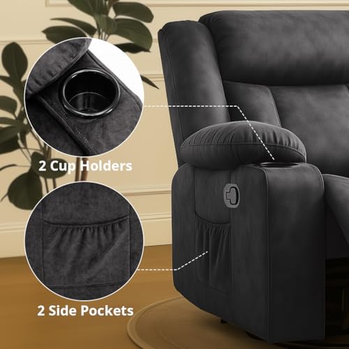 COMHOMA-Recliner-Chair360Swivel-Rocker-Recliners-with-Cup-HoldersSide-PocketsManual-Reclining-Single-SofaFabric-Upholstered-Lounge-Chairs-for-Living-RoomGray
