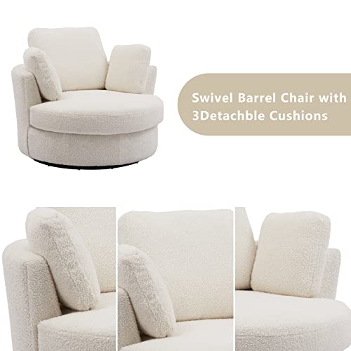 Setawix 42.2" W Swivel Barrel Chair Swivel Accent Sofa With Pillows Swivel Round Sofa Modern Oversized Arm Chair Cozy Club Chair For Bedroom, Living Room, Lounge, Hotel #TOP2