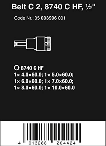 Wera 05003996001 Belt C 2 Zyklop In-Hex-Plus Bit Socket Set With Holding Function, 1/2" Drive, 6 Pieces #TOP1