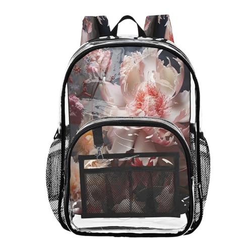 Beautiful Flowers Clear Backpack - Stadium Approved Large 15.7-inch Waterproof Transparent Bag for Sports, Concerts, Work, Travel#261