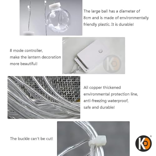 Image of K D Yellow Wish Ball Lights for Decoration - 2.5m, 12 LED String Lights | Decorative Series Lights for Home, Balcony, Wedding, Diwali, Christmas & Ganpati Decoration