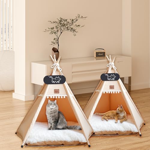 Mooipet Tipi Zelt für Haustiere mit doppelseitigem Kissen Haustierzelt für Hunde/Katzen Haustierhütte Abnehmbar und Waschbar Hundehaus für Meerschweinchen Kaninchen Hamster Kätzchen 40x40x50cm