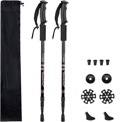 Image of Trekking Poles (2 Pack), Collapsible & Adjustable Hiking Sticks for Men & Women, Lightweight Aluminum Walking Poles with Anti-Shock System & Accessories - for Trekking, Hiking, Walking (Black)