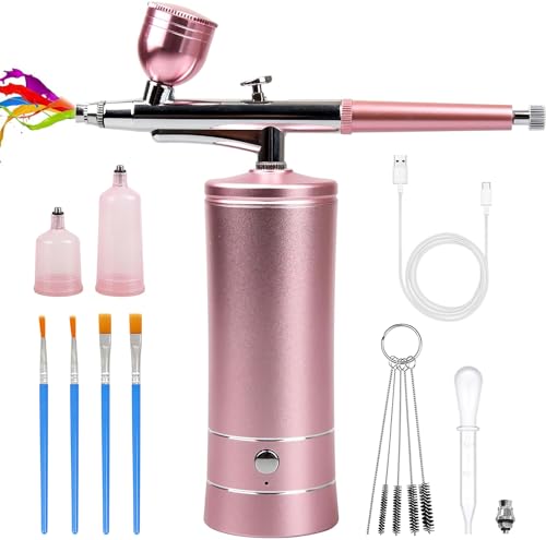 Airbrush-Kit Rechargeable Cordless Airbrush Compressor -Auto Handheld Airbrush Gun, Airbrush Set Portable Wireless Air Brush for Barber, Nail Art, Cake Decor, Makeup, Model Painting by rhinowisdom - Used condition - US$18.80