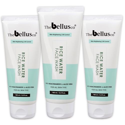 Image of The Bellusco Rice Water Face Wash with Glycerine and Aloe Vera for Skin Brightening, Tan Removal, Acne and Pimples | Sulphate and Paraben Free, Suitable For All Skin Types- (100ml X Pack of 3)