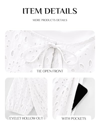 Image of KIRUNDO Eyelet Summer Dresses for Women 2025 Short Sleeve Tie Front Babydoll A Line Wedding Guest Beach Vacation Sundress