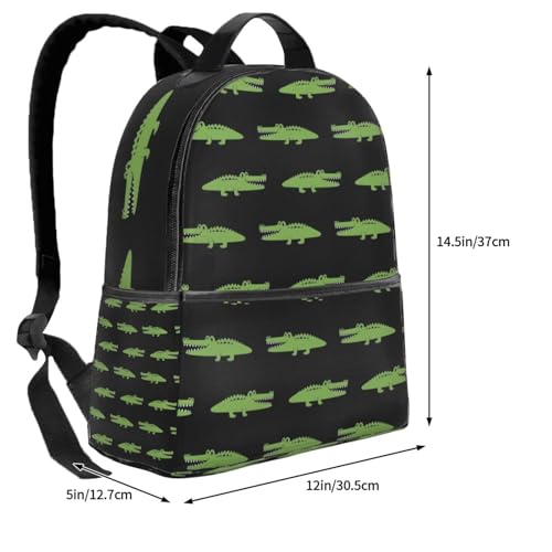 Water Resistant Bookbag, Versatile Travel Backpack Cartoon Green Alligator Black Daypack4