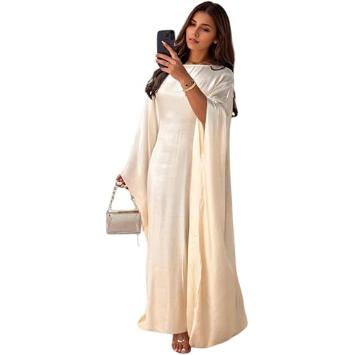 Women Abaya Dress Ramadan Eid Summer Satin Islam Muslim Batwing Sleeve Maxi Dress Kaftan Robe Ramadan Clothes