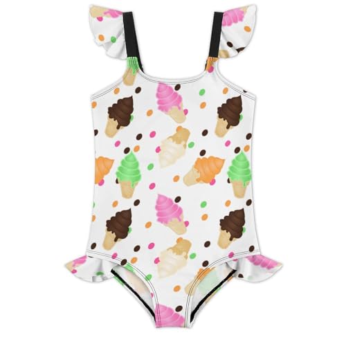 Image of Girls One Piece Swimsuit Macaroni Cheese Pasta Food Ruffles Swimwear Bathing Suits 3-12 Years