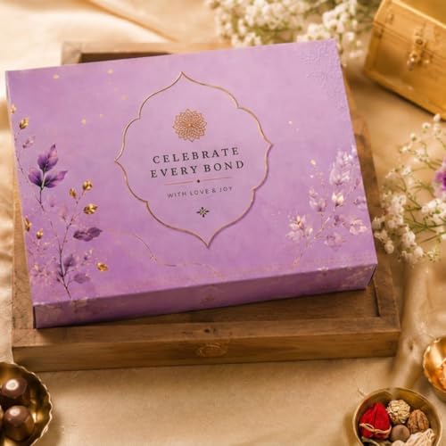 Image of MALVAS FOOD Rakhi Gift Hamper for Brother | Raksha Bandhan Gift Box with Rakhi, 4 Chocolates, Choco Almonds, Cookies, Raisins, Roli Chawal Chandan Mishri & Greeting Card | Festive Gift Pack