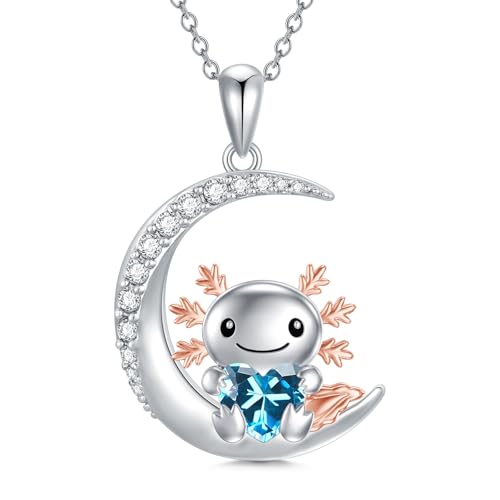 Image of PROESS Animal Birthstone Necklace 925 Sterling Silver Otter /Axolotl /Hippo /Elephant /Dachshund /Monkey /Red Panda Pendant Necklace Animal Birthstone Jewelry Gifts for Women