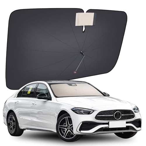 Coverado 2025 Windshield Sun Shade, UPF80+ Sunshade for Car Windshield Blocks Heat & UV Rays, Thickened Vinyl Coating Keep Cool Protect Interior, M 57”x32” for Sedans/SUVs