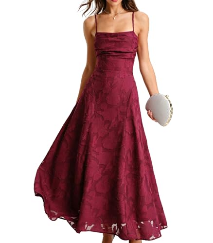 RIHOAS Womens Maxi Dresses Wedding Guest Dress Elegant A-Line Long Square Neck Backless Sling for Beach Wedding Party Vacation Wine Red M