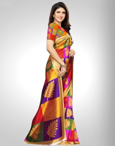 Image of SIRIL Women's Printed Silk Saree with Zari Border & Tassels
