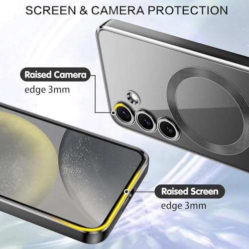 Image of VONZEE Clear Logo Electroplating Transparent Case for Samsung Galaxy S25 Plus 5G, Magnetic Plating [Support for MagSafe Charger] Electroplate TPU Cover - Black