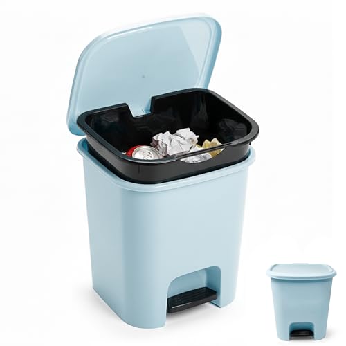 PLASTIFIC Cubo de basura con pedal de 7,5 L, papelera de basura de papel para cocina, oficina, papelera de plástico (azul cielo con cubo interior extraíble, 7,5 L)