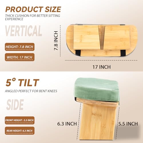 Meditation Bench, Bamboo Meditation Stool, Folding Kneeling Meditation Bench, Seiza Prayer Bench, Prayer Bench with Meditation Cushion, Kneeling Stool(Green) - Image 4