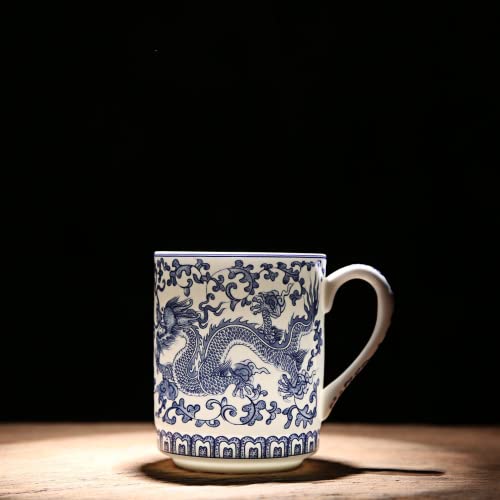 123Arts Ceramic Coffee Mug Retro Blue And White Teacup Water Cup Milk Cup With Lid #TOP1