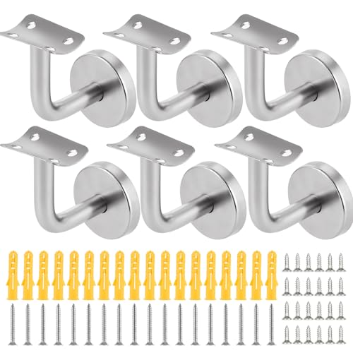 AKOLAFE 6 Stück Handlaufhalter Edelstahl Geländer Außen Handlaufträger Roubst Halterung für Handlauf Silbrig Treppengeländer Innen Shwerbelast Wandhalter (60 x 60 mm)
