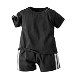 iEFiEL Baby Kinder Jungen Sportkleidung Set Sommer Sportanzug Trainingsanzug Kurzarm T-Shirt + Shorts Kurze Hosen Jogginganzug Schwarz 86-92