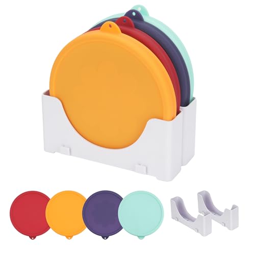 KIICII 4 Cup Silicone Lid & Lid Organizer - 4 Pack Replacement Lids for Pyrex 7201-PC Glass Bowls and Anchor Hocking 4 Cup Glass Bowls & 2 Pack Adjustable Organizers for Kitchen Cabinet Storage