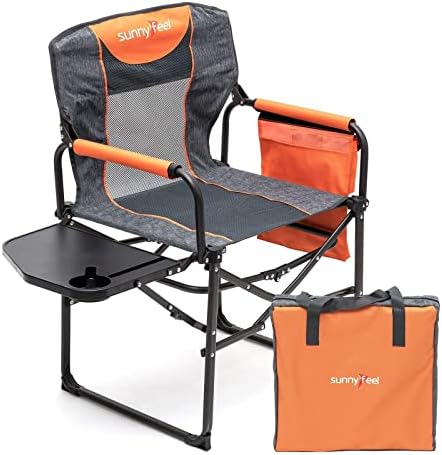 SUNNYFEEL Camping Directors Chair, Heavy Duty,Oversized Portable Folding Chair with Side Table, Pocket for Beach, Fishing,Trip,Picnic,Lawn,Concert Outdoor Foldable Camp Chairs (Orange)